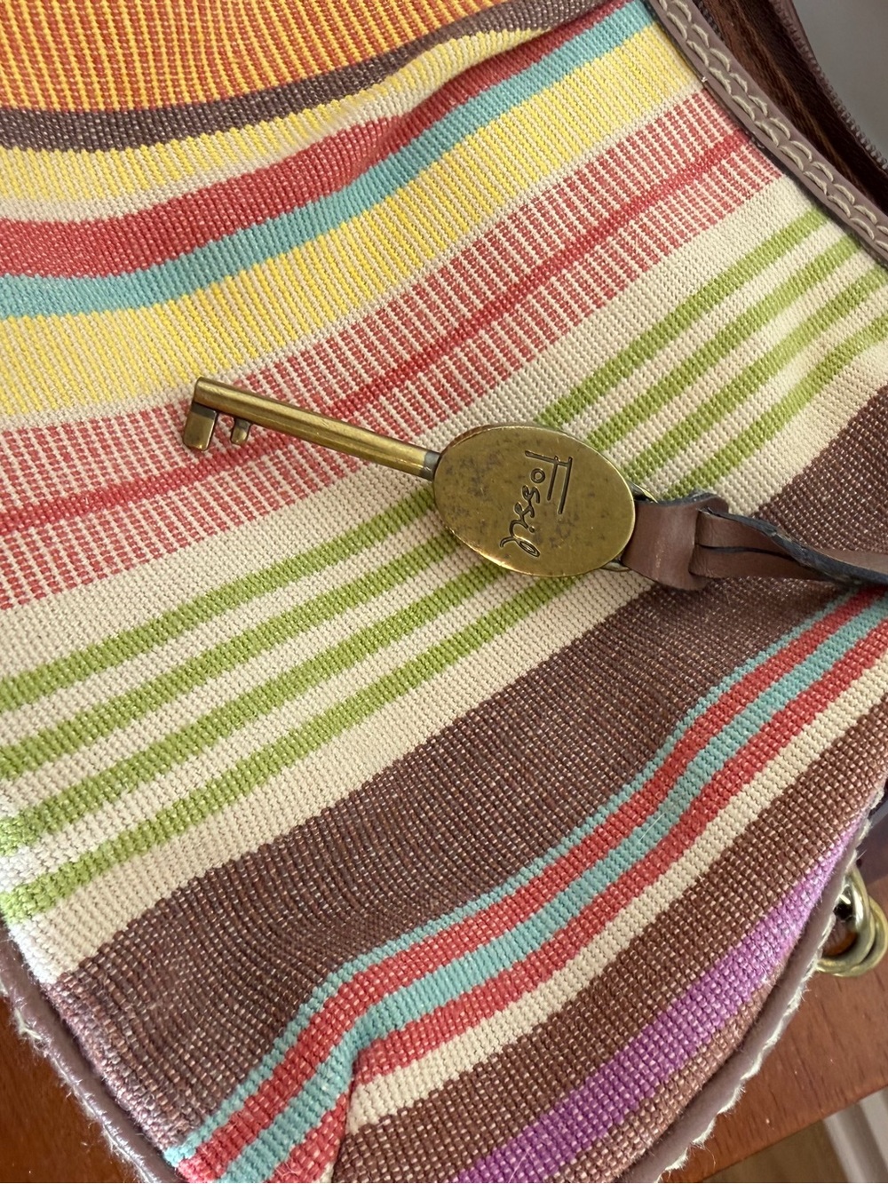 Fossil Multicolor Striped Shoulder Bag with Brown Trim with Great Straps - Picture 6 of 7